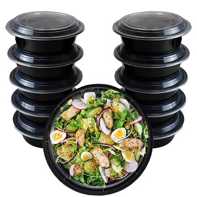 10 x Round Meal Prep Food Containers With Lids - Salad Bowl 32oz